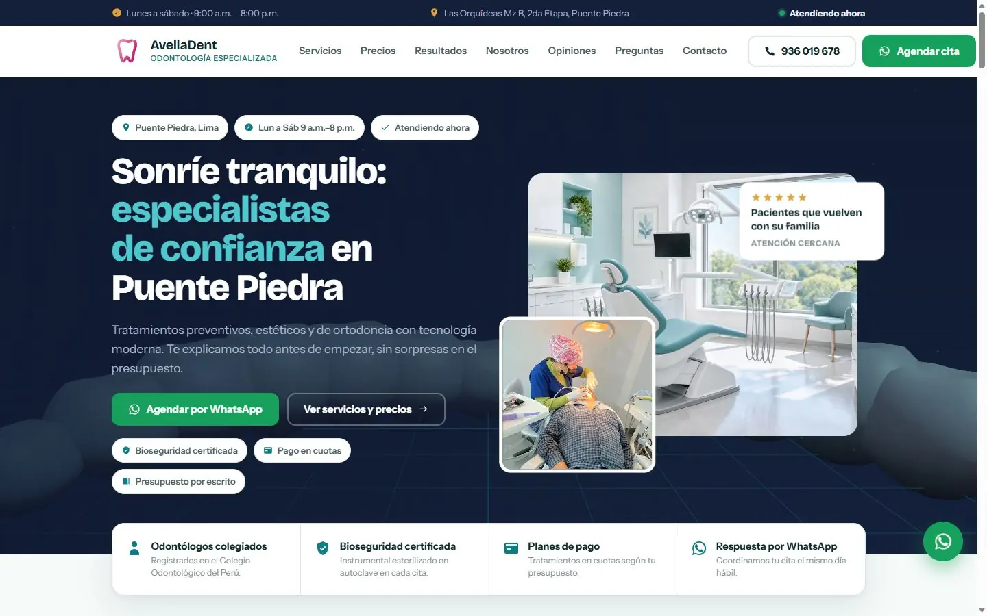 Web de AvellaDent, clínica dental