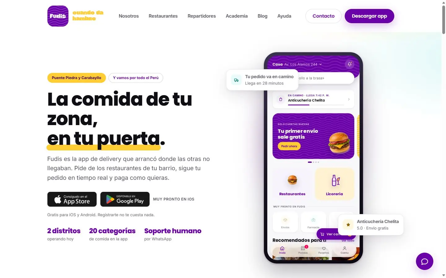 Web de Fudis, app de delivery