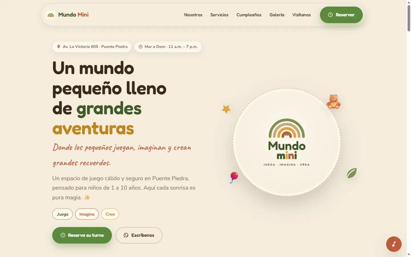 Web de Mundo Mini, centro recreativo